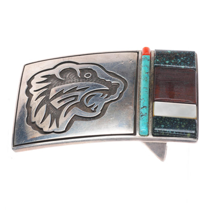 vintage Phillip Sekaquaptewa Hopi overlay/inlay sterling silver belt buckle