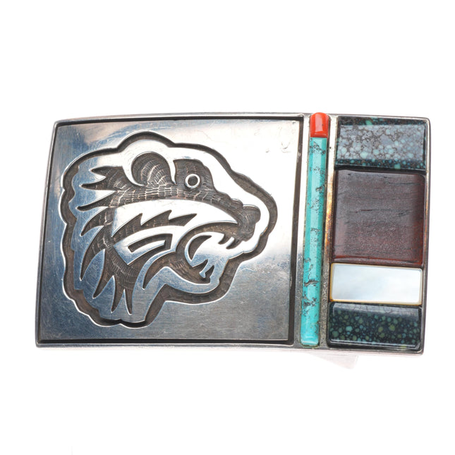 vintage Phillip Sekaquaptewa Hopi overlay/inlay sterling silver belt buckle