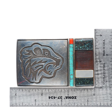 vintage Phillip Sekaquaptewa Hopi overlay/inlay sterling silver belt buckle