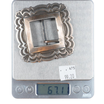 Patrick Ohlinger Southwestern sterling silver stamped belt buckle  Navajo style