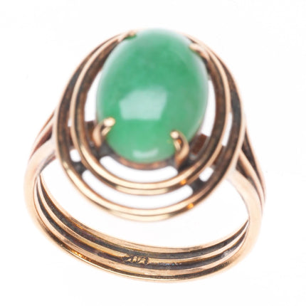 sz7.5 vintage 14k gold modernist mid century green jade ring