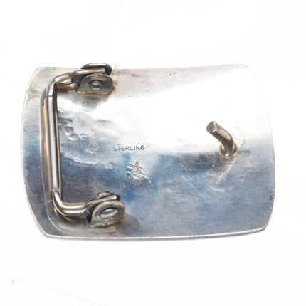 Gene Pooyouma Hopi overlay Kokopelli belt buckle sterling silver vintage