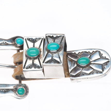 Vintage Kenneth Bill Navajo sterling silver/turquoise ranger belt buckle set 3/4