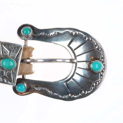 Vintage Kenneth Bill Navajo sterling silver/turquoise ranger belt buckle set 3/4