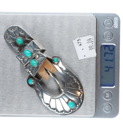 Vintage Kenneth Bill Navajo sterling silver/turquoise ranger belt buckle set 3/4
