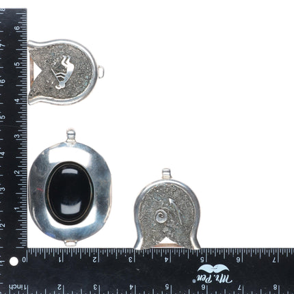 Foster Yazzie Navajo reversible 3pc sterling silver/onyx belt buckle set