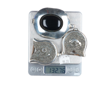 Foster Yazzie Navajo reversible 3pc sterling silver/onyx belt buckle set