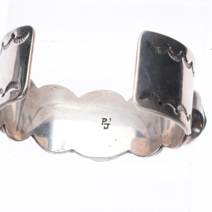 7" Peter Johnson Navajo sterling silver large turquoise row cuff bracelet