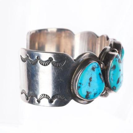 7" Peter Johnson Navajo sterling silver large turquoise row cuff bracelet