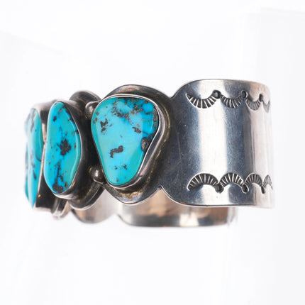 7" Peter Johnson Navajo sterling silver large turquoise row cuff bracelet