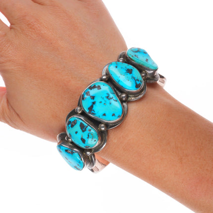 7" Peter Johnson Navajo sterling silver large turquoise row cuff bracelet