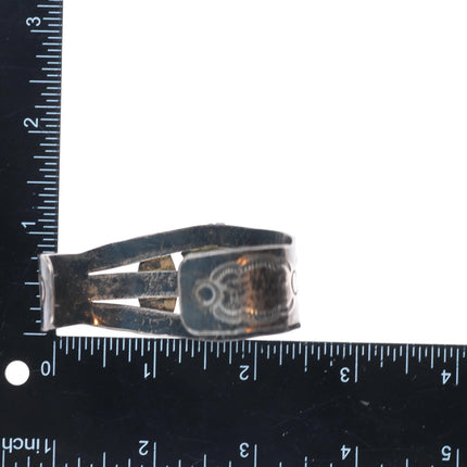 6.6" c1940's Navajo sterling silver turquoise wide hand stamped cuff bracelet
