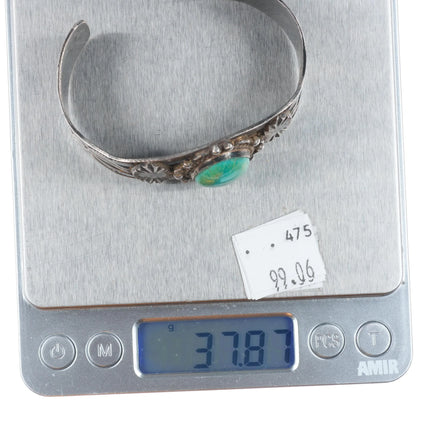 6.6" c1940's Navajo sterling silver turquoise wide hand stamped cuff bracelet