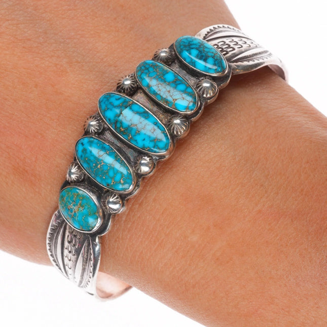 6.75" 1930's fine Navajo Lone Mountain turquoise sterling silver cuff bracelet