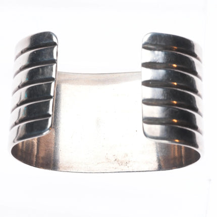 6.4" Vintage Navajo sterling silver green turquoise wide cuff bracelet