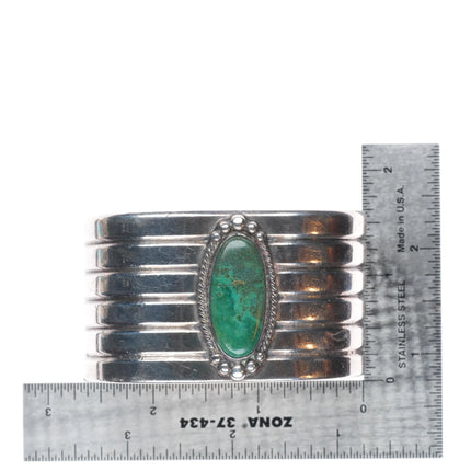 6.4" Vintage Navajo sterling silver green turquoise wide cuff bracelet