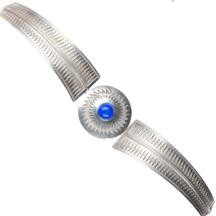 Large Ray Scott Navajo overlay 3pc lapis belt buckle set sterling silver