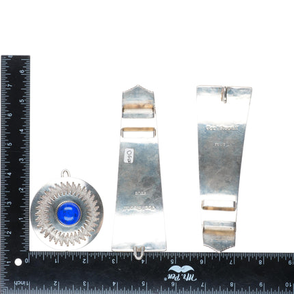 Large Ray Scott Navajo overlay 3pc lapis belt buckle set sterling silver