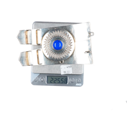 Large Ray Scott Navajo overlay 3pc lapis belt buckle set sterling silver