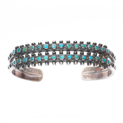 6.1" c1940's Fred Harvey Zuni snake eye turquoise double row cuff bracelet