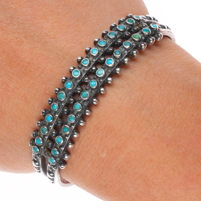 6.1" c1940's Fred Harvey Zuni snake eye turquoise double row cuff bracelet