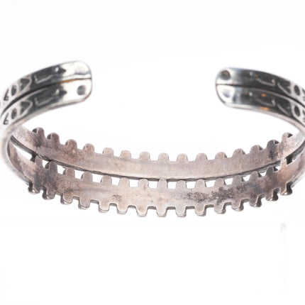 6.1" c1940's Fred Harvey Zuni snake eye turquoise double row cuff bracelet