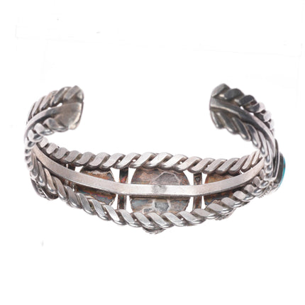 6.75" 1940's-50's Navajo Blue Gem turquoise braided sterling silver cuff bracelet