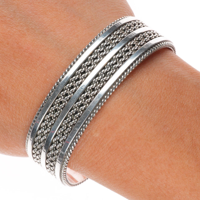 6.25" Vintage Tahe Navajo sterling silver twisted rope silver wire cuff bracelet