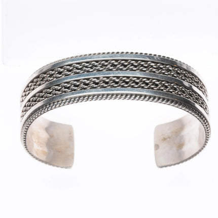 6.25" Vintage Tahe Navajo sterling silver twisted rope silver wire cuff bracelet