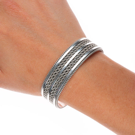6.25" Vintage Tahe Navajo sterling silver twisted rope silver wire cuff bracelet