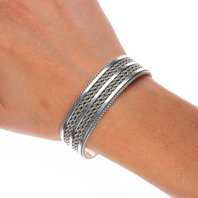 6.25" Vintage Tahe Navajo sterling silver twisted rope silver wire cuff bracelet