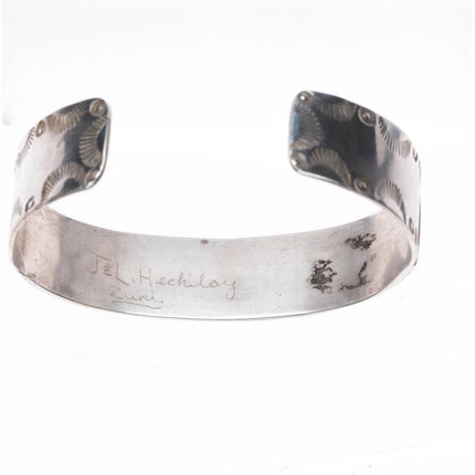 6.8" Vintage Hechilay Zuni sterling silver fishs-cale turquoise cuff bracelet