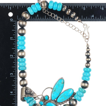 20" Rocki Gorman/KC Cook Navajo sterling silver turquoise dragonfly necklace