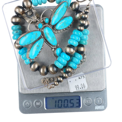 20" Rocki Gorman/KC Cook Navajo sterling silver turquoise dragonfly necklace