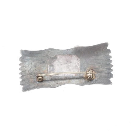 c1940's Nice Navajo stamped/chiseled sterling silver pin/brooch with turquoise