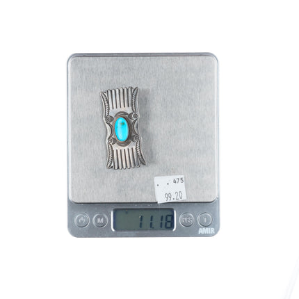 c1940's Nice Navajo stamped/chiseled sterling silver pin/brooch with turquoise