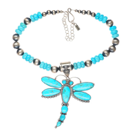 20" Rocki Gorman/KC Cook Navajo sterling silver turquoise dragonfly necklace