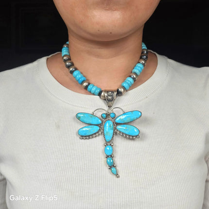 20" Rocki Gorman/KC Cook Navajo sterling silver turquoise dragonfly necklace