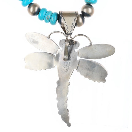 20" Rocki Gorman/KC Cook Navajo sterling silver turquoise dragonfly necklace
