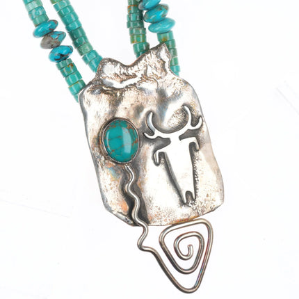 21" Shaman's Dream sterling silver petroglyph turquoise heishi necklace