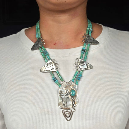 21" Shaman's Dream sterling silver petroglyph turquoise heishi necklace