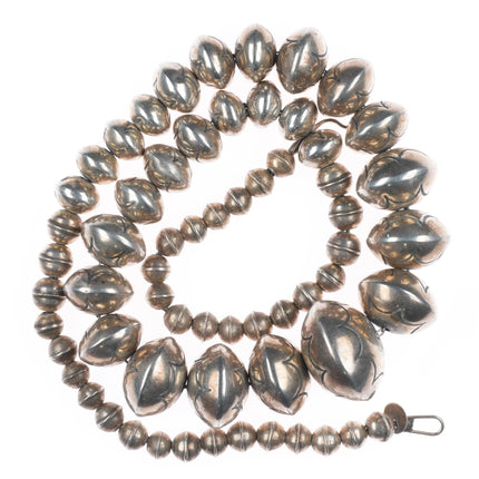 22.5" Vintage Roy Vandever Navajo sterling silver stamped Navajo pearls necklace