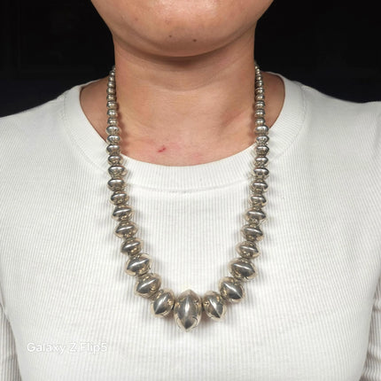 22.5" Vintage Roy Vandever Navajo sterling silver stamped Navajo pearls necklace