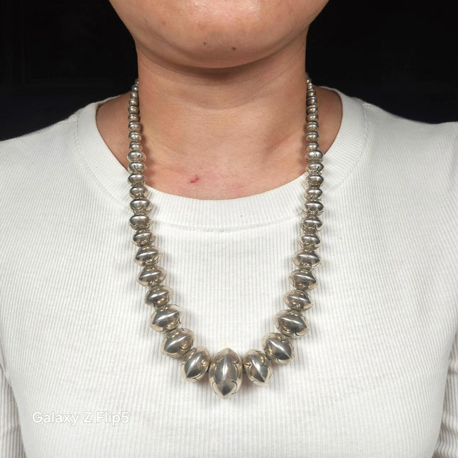 22.5" Vintage Roy Vandever Navajo sterling silver stamped Navajo pearls necklace