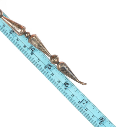 16.5" Vintage Navajo sterling silver cone beaded necklace w/turquoise pendant