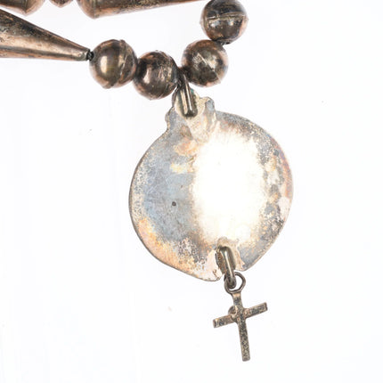 16.5" Vintage Navajo sterling silver cone beaded necklace w/turquoise pendant