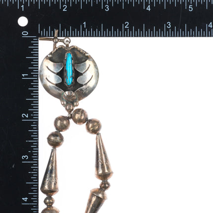 16.5" Vintage Navajo sterling silver cone beaded necklace w/turquoise pendant