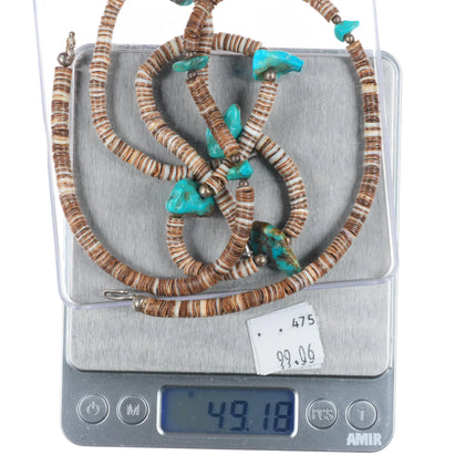 17.5" Vintage Santo Domingo sterling silver shell/turquoise heishi necklaces