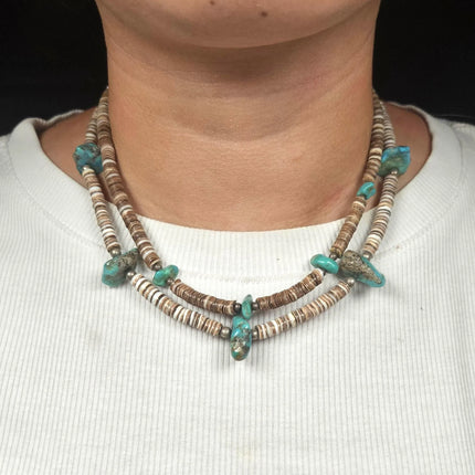 17.5" Vintage Santo Domingo sterling silver shell/turquoise heishi necklaces