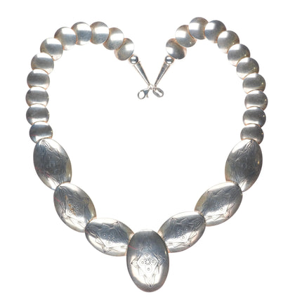 20" QT Shop Southwestern sterling silver pillow bead necklace w/stamped designs